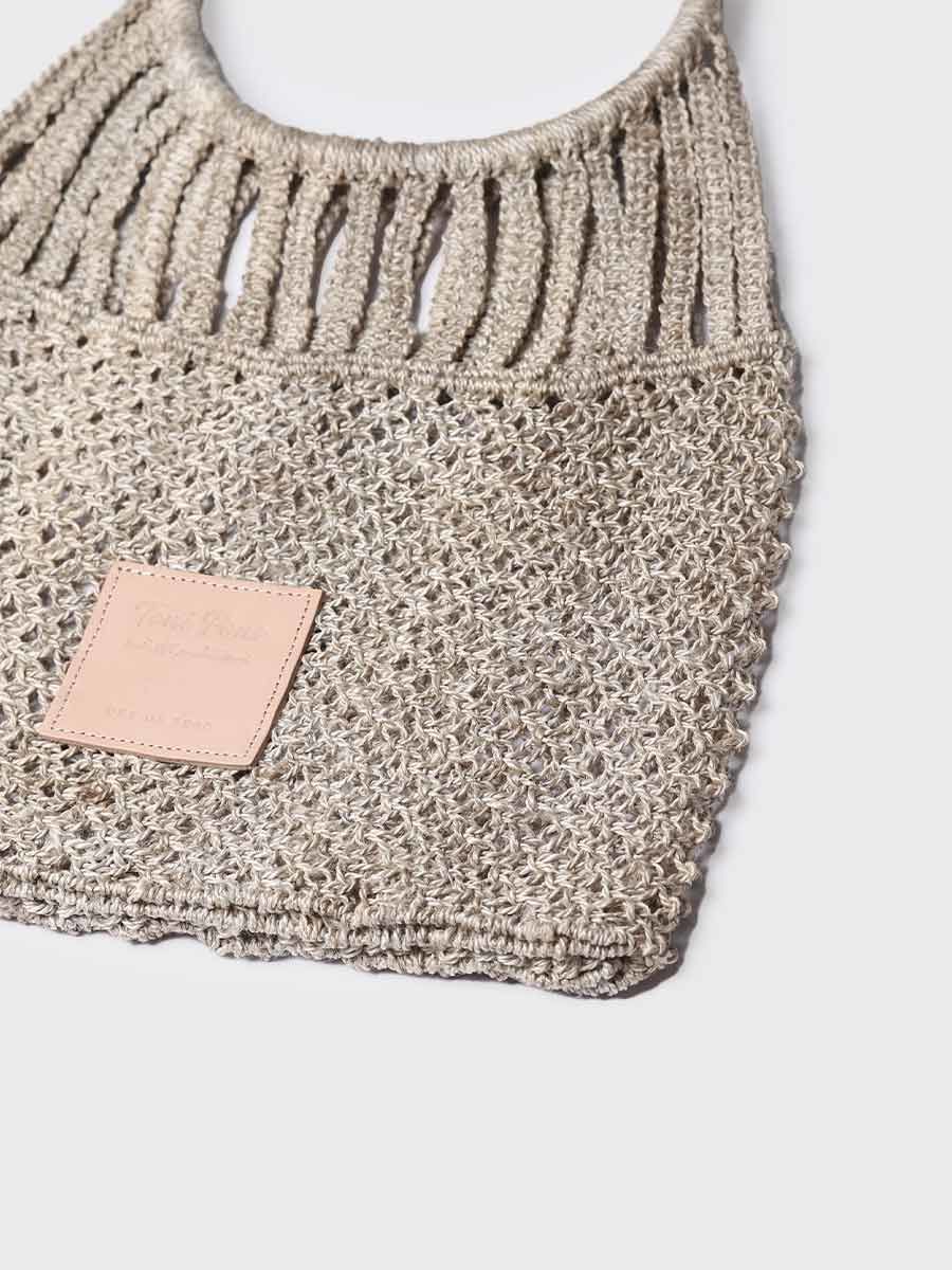 Handgeknüpfte Jute-Tasche aus Makramé mit Reifen