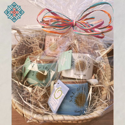 Geschenkkorb Sal de Ibiza - Kennenlernpaket 4 x Flor de Sal im Keramiktopf