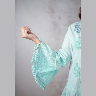 Kurzes Türkisfarbenes Kleid aus Baumwolle im Boho-Stil