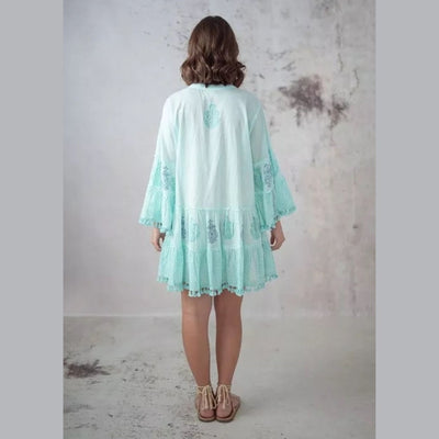 Kurzes Türkisfarbenes Kleid aus Baumwolle im Boho-Stil