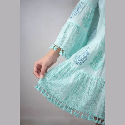 Kurzes Türkisfarbenes Kleid aus Baumwolle im Boho-Stil