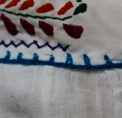 Mexikanische Bluse „Tehuacàn Jardín“, weiss, mit Handstickerei
