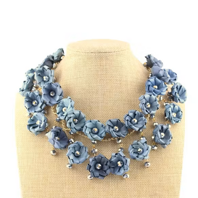 Halskette Blüte Blaugrau zweifach